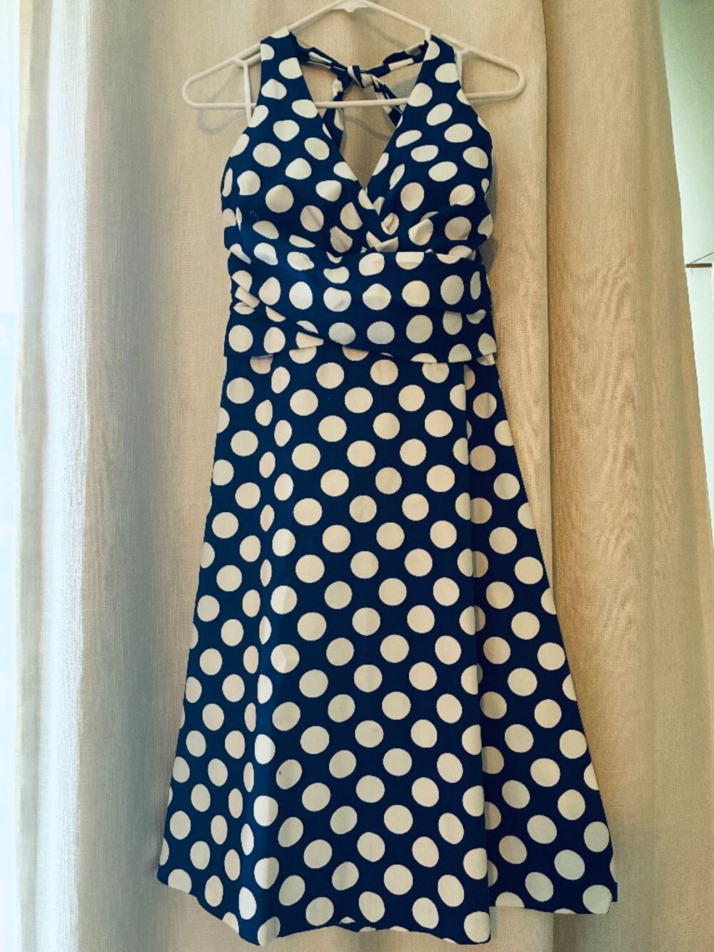 DONNA RICCO NAVY & WHITE POLKA DOT HALTER DRESS SIZE 8